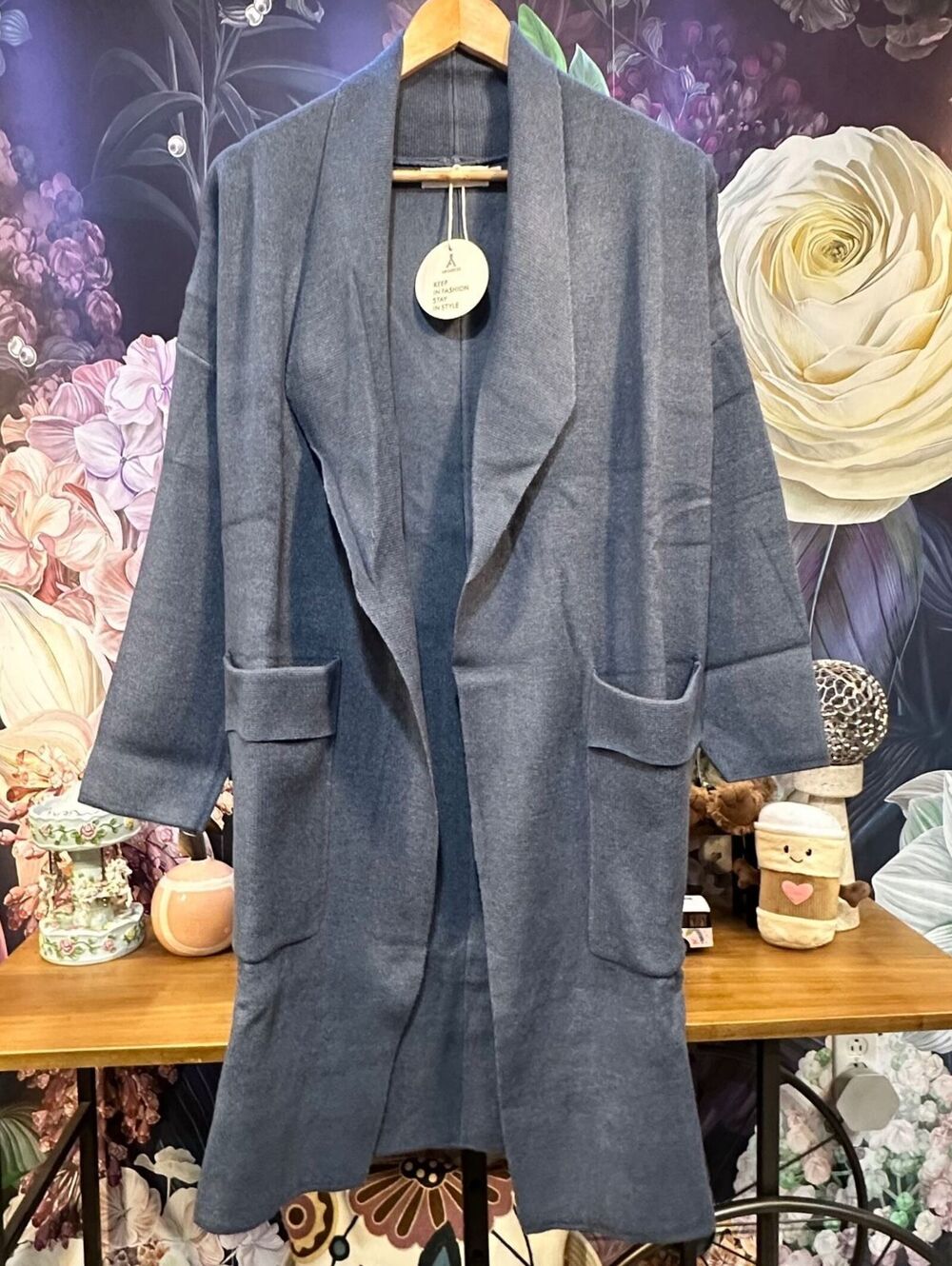 ANRABESS M Longline Coatigan NWT Open Front Cardigan Quiet Luxury Classic Gray
